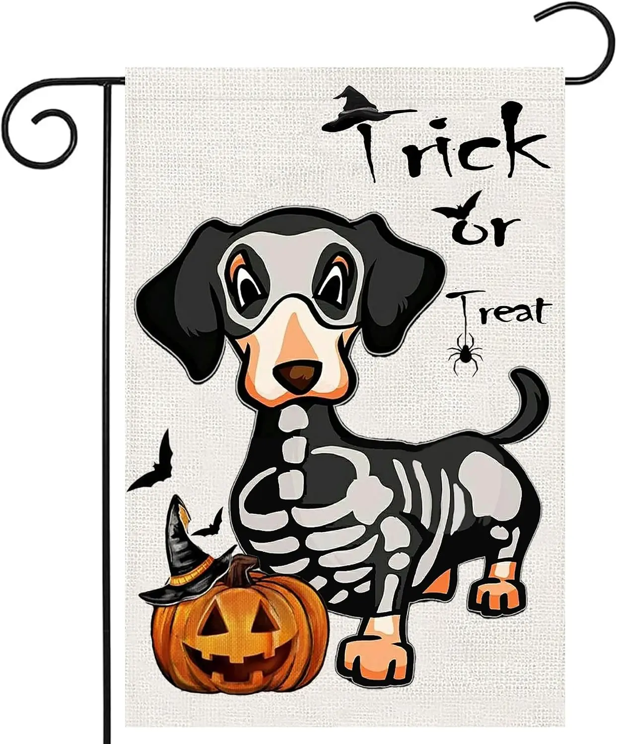 Halloween Trick or Treat Garden Flags 12x18 Double Sided, Ghost Dog Yard Flag for Outside Decor, Holiday Dachshund Skeleton  llp