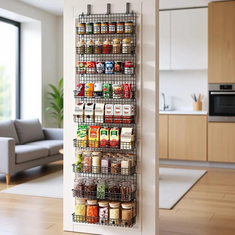 

9-Tier Spice Rack Organizer with Door Hook, Wall Mount, and Extra Large Capacity for Kitchen Storage Solution, Stylish Black Des