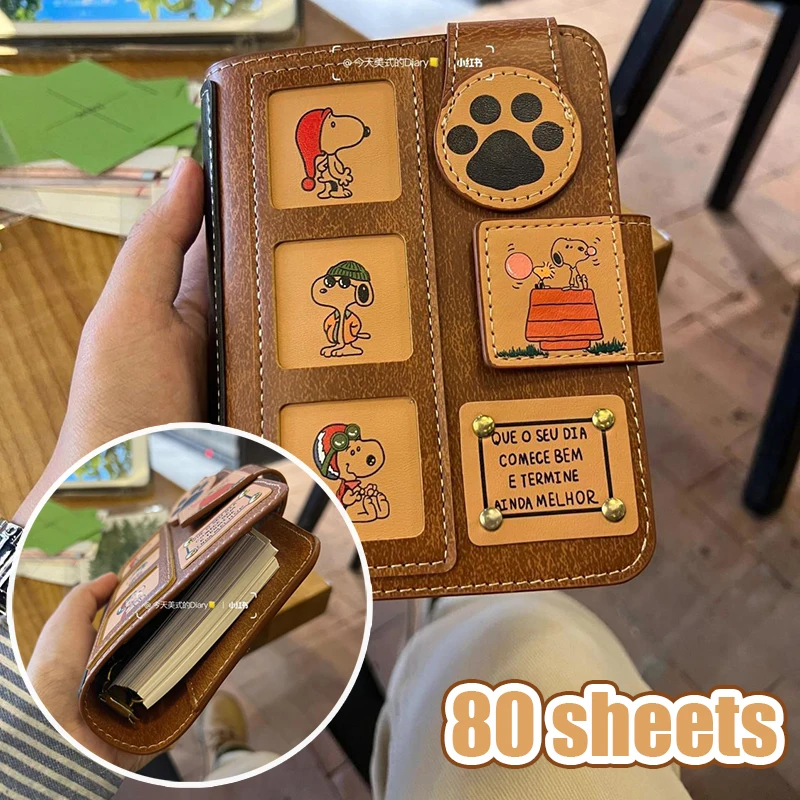 

A7 Snoopy Notebook Retro Diary Leather Soft Cover Replaceable Inner Notebooks Handbook Binder Notepad Office School Stationery