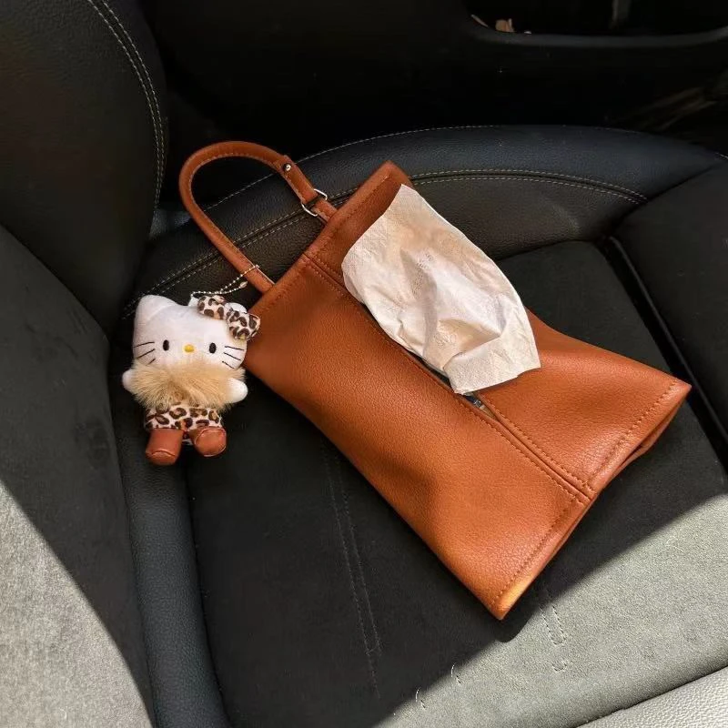 

Hello Kitty Car Tissue Storage Bag Auto Paper Towels Bag Hanging Seat Back Organizer Pu Leather Tissue Container Interior Parts
