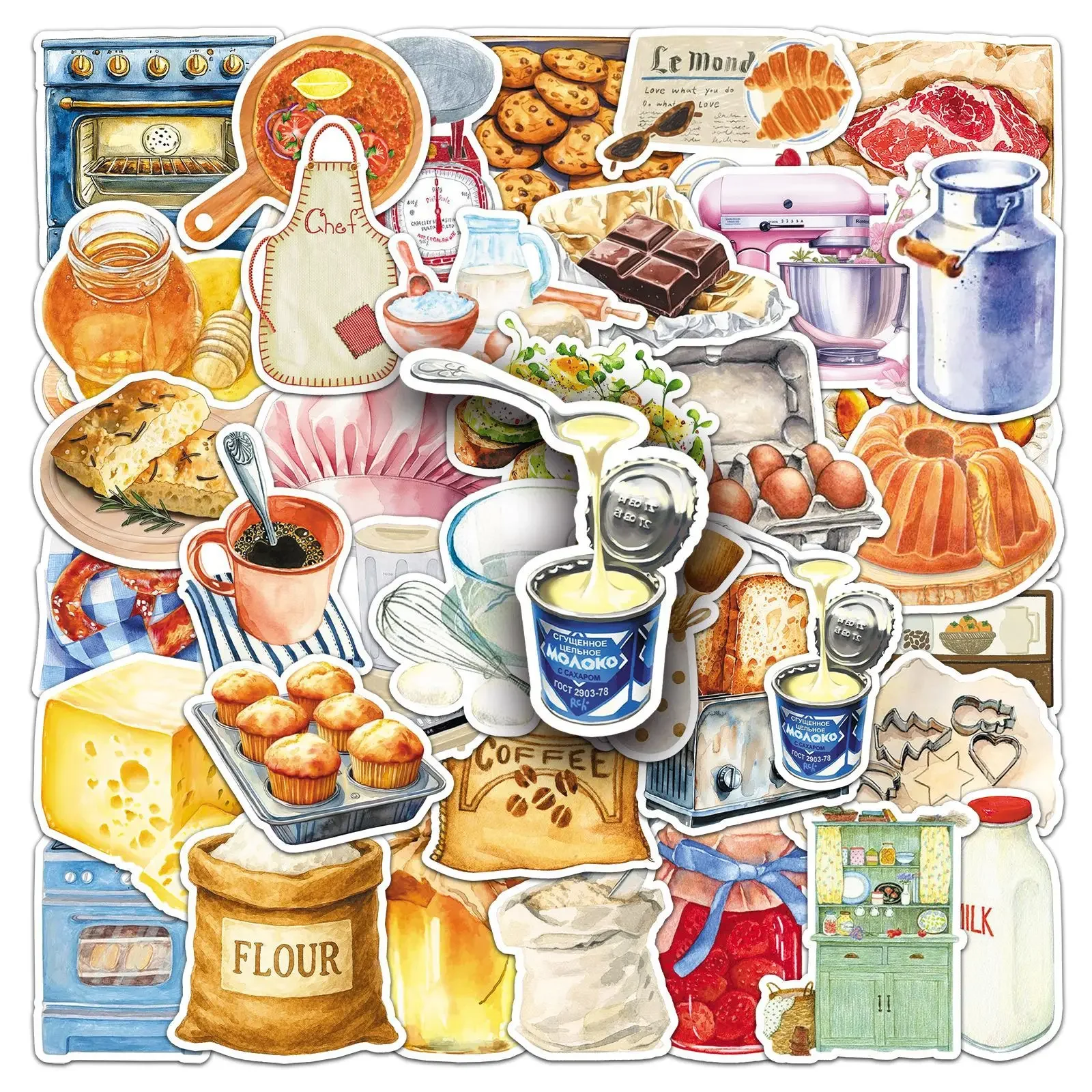 

50Pcs Kitchen Baking Cartoon Food Doodle Stickers Stationery Laptop Phone Guitar Fridge Water Cup Skateboard DIY Stickers