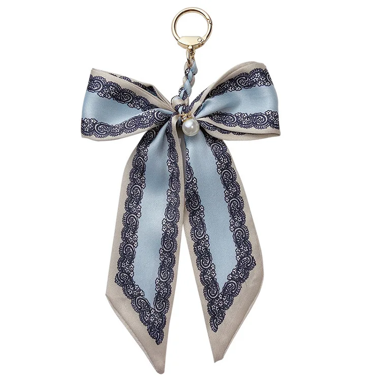 Fashion Weave Silk Scarf Keychains For Women Satin Ribbon Bowknot Pendant Keyring Charm Bag Car Key Holder Key Chains Accessory