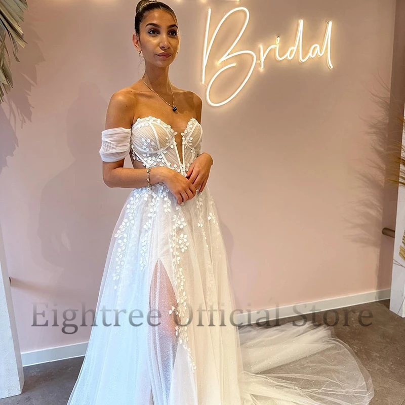 Eightree Elegant A-Line Wedding Dresses White Sweetheart Appliques Tulle Bridal Dress Formal Evening Wedding Gowns Custom Size