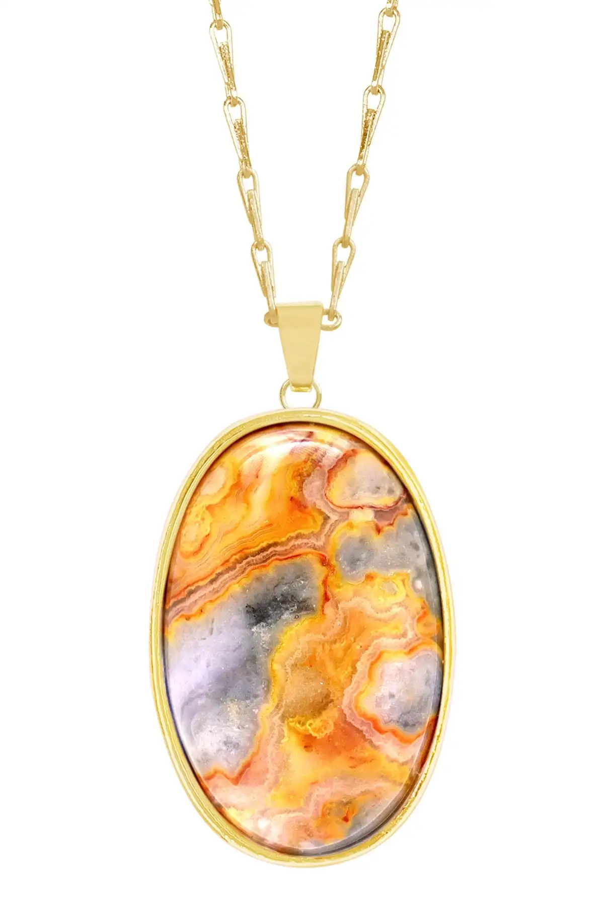 Oval Crazy Lace Agate Pendant Necklace Jewelry