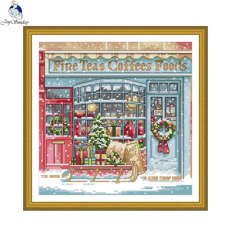 Joy Sunday Christmas Café Cross Stitch Kits Aida Fabric 16CT/14CT/11CT DIY Folk Craft Kit Needlework Handmade Embroidery Set