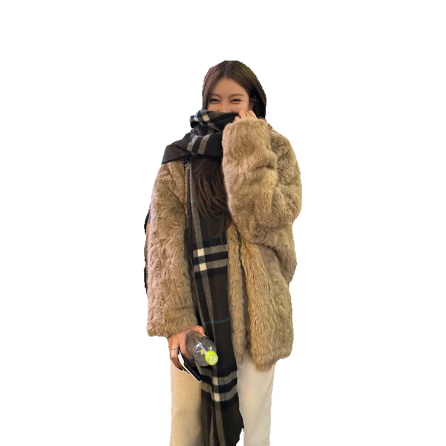 Two-color soft fleece eco-friendly small lake sheep fur one-piece V-neck fur coat, elegant fur women autumn and winter