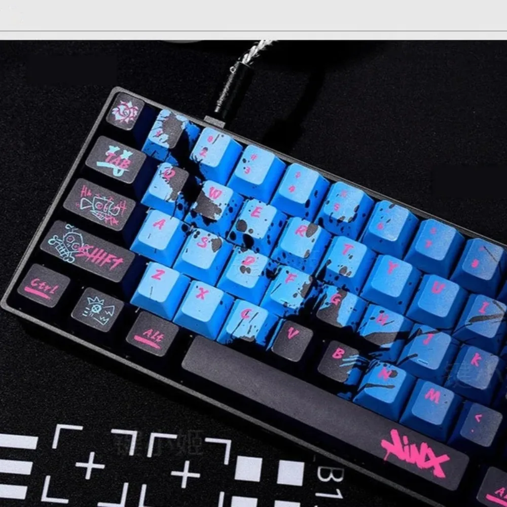 

Тема Jinx, колпачок для клавиш Pbt Cherry Profile для 60/84/98/108 137, термосублимационная индивидуальная крышка для клавиш, аксессуары для клавиатуры, подарок