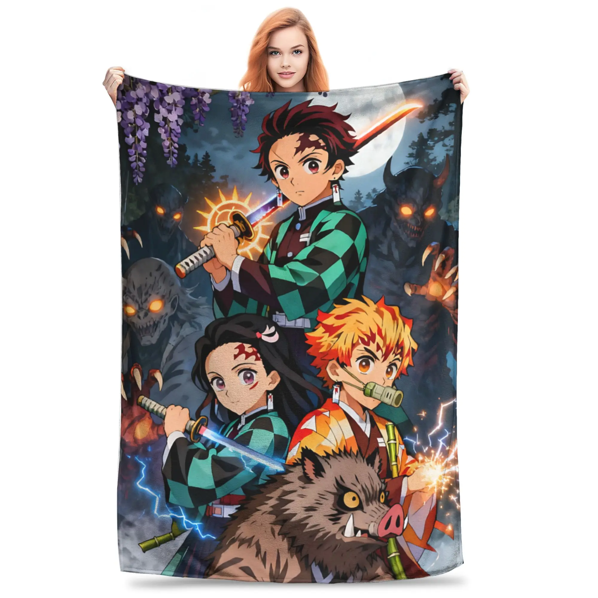 1PC Demon Slayers  Winter Blankets for Adults Bedding Home Interior Sofa Knee