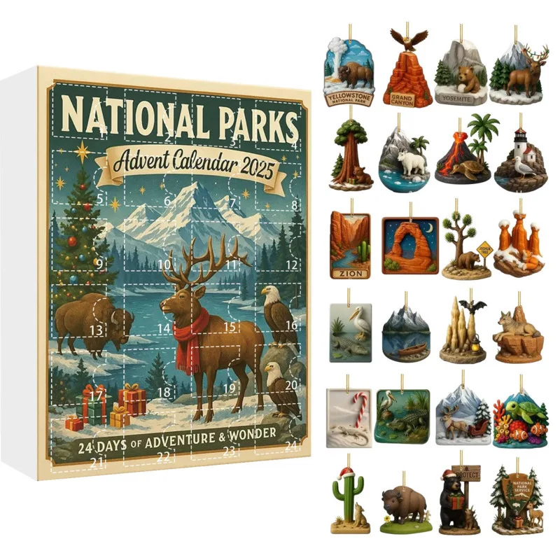 Calendario de Adviento de parques nacionales de 24 días, cronómetro de parques nacionales más grandes de América con temporizador, calendario de Adviento de cuenta regresiva navideña