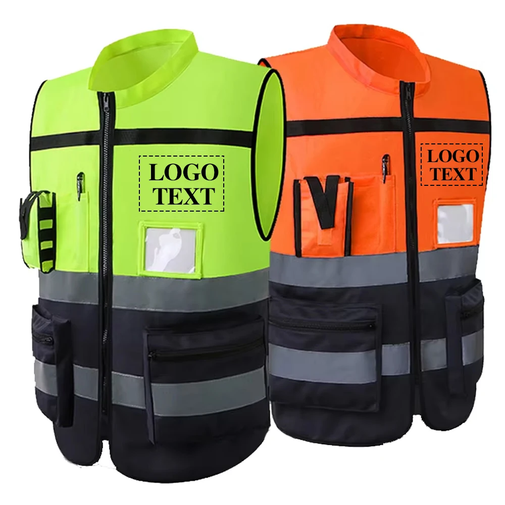 Custom Logo Leader Reflective Safety Vest High Visibility Working Clothes Two Tone Outdoor Protective Construction Workwear