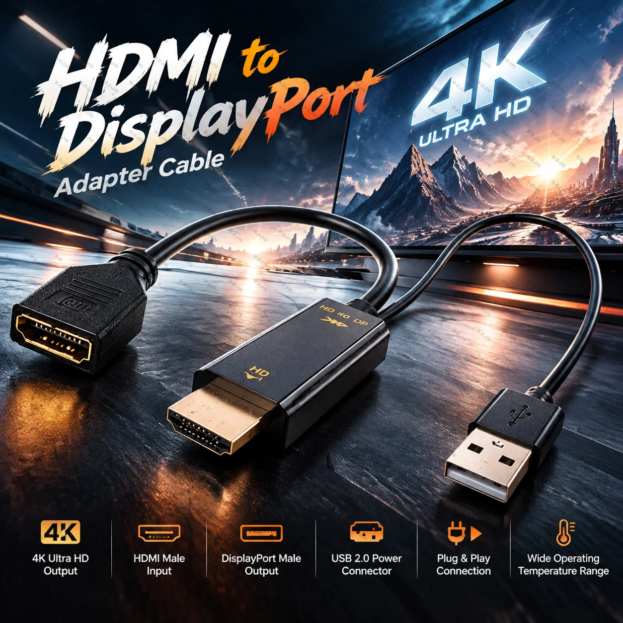 cabo-adaptador-hdmi-para-displayport-4k-uhd-conector-hdmi-macho-para-displayport-femea-com-plugue-de-alimentacao-usb-20-e-conversor-plug-and-play