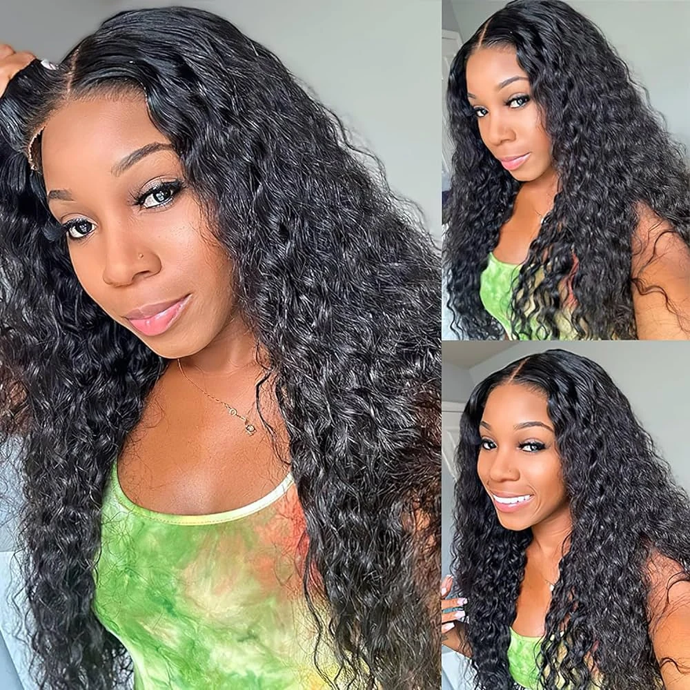 

5x7 Glueless Wig Human Hair Ready To Wear Pre Plucked Deep Wave Frontal Wig 180% Density Glueless 4x4 Lace Closure Wigs On Sale