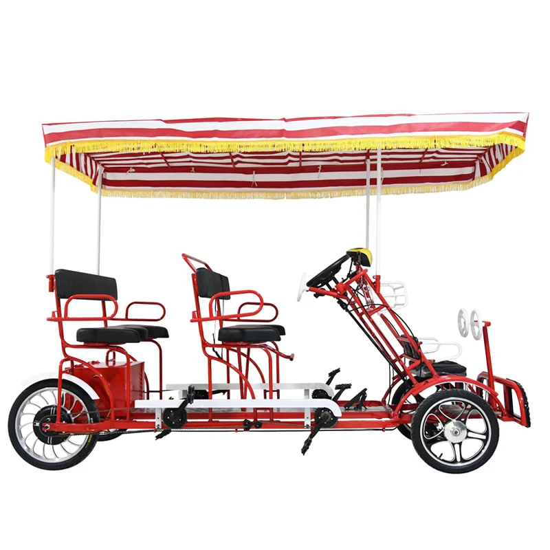 Riding bicycles in scenic spots, sightseeing bicycles for two or four people with a canopy, single row, double row