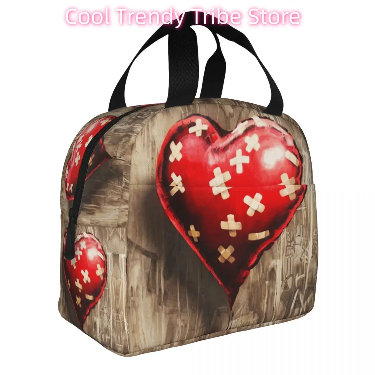 Bandaged Heart Balloon Insulated Lunch Bags High Capacity Lunch Container Cooler Bag Tote Lunch Box School Outdoor