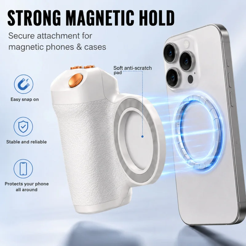 KM06 Magnetic Smartphone Camera Grip, Handheld Anti-Shake Phone Stabilizer with Bluetooth Remote and Zoom Control for Photograph view 6