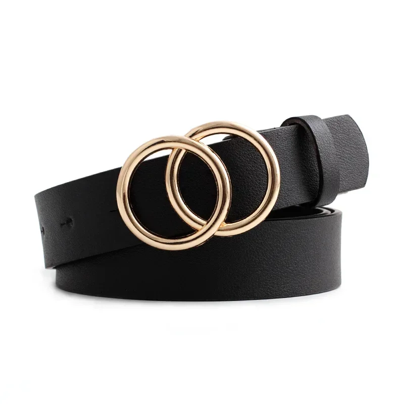 2024 New Double Loop Buckle Design Belt Casual Jeans Dress Designer Belt Women's Leather Black Brown Adjustable Belts Women