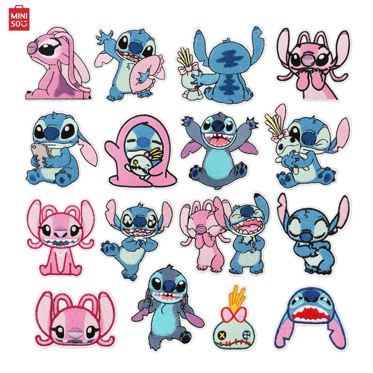 

Miniso New Cartoon Anime Stitch Patches For Clothing T-shirt Bag Shose Stitch Patch Garment Stitch Angel Stickers Embroidery