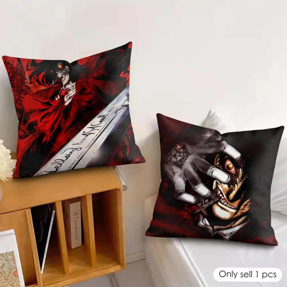 Dark Alucard Hellsing Anime Cushion Cover Soft Plush Fabric Double-Sided Printed Pillowcase for All Seasons Home Decor