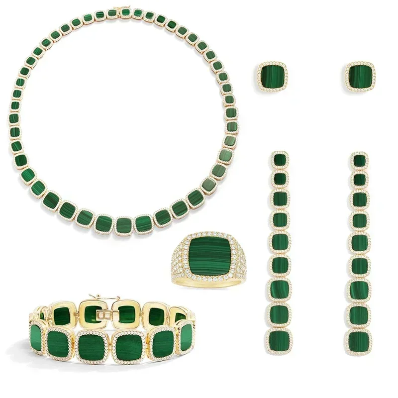 

Eomm S925 Стерлингового Серебра Квадратное Зеленое Кольцо Серьги Браслет Ожерелье Женское Роскошное Элегантное Темпераментное Классическое Модное Ювелирное Изделие