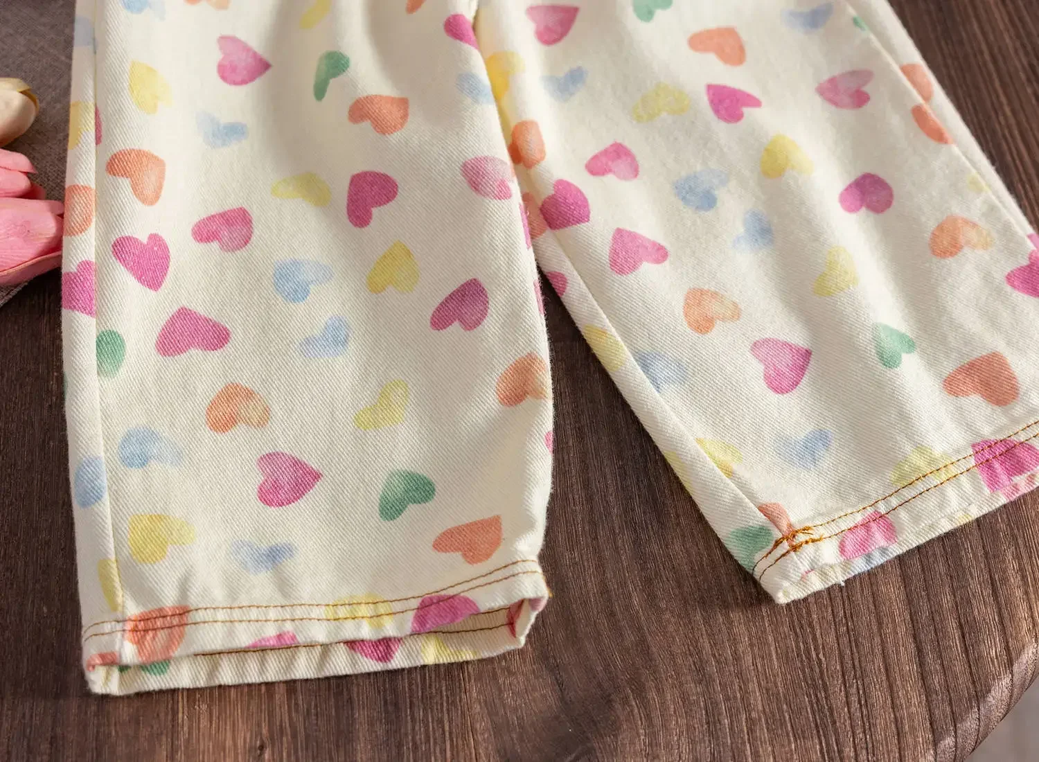 Leuke meisjes houden van bedrukte rechte broek, elastische taille, losse, casual wijde pijpen, denimbroek, 1-6 jaar kinderjeansbroek