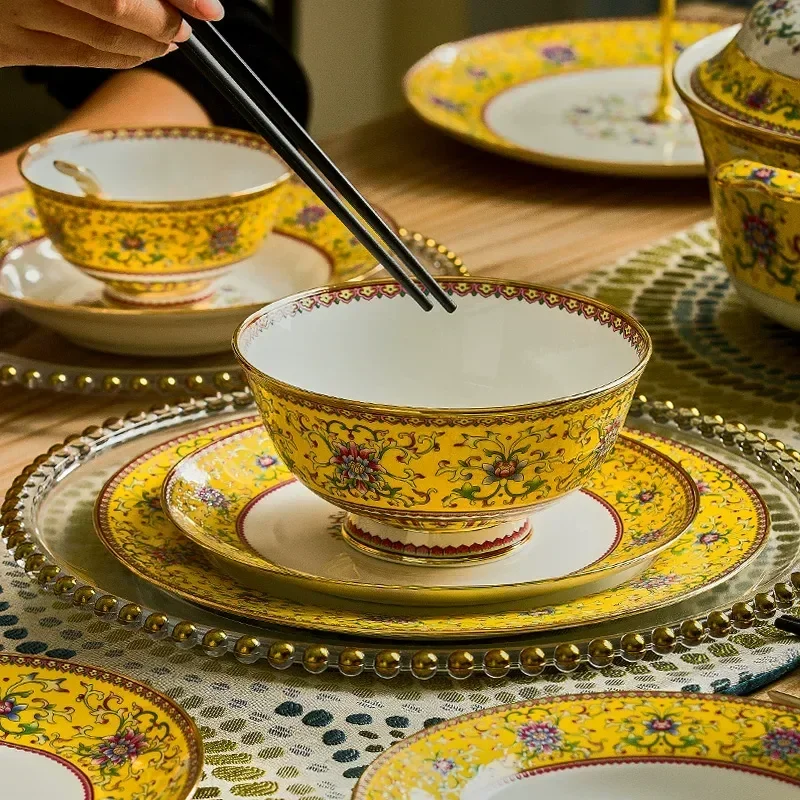 for Enamel Color Bone China Tableware European Hand Painted Gold High End Porcelain Dishes Set Household Gift