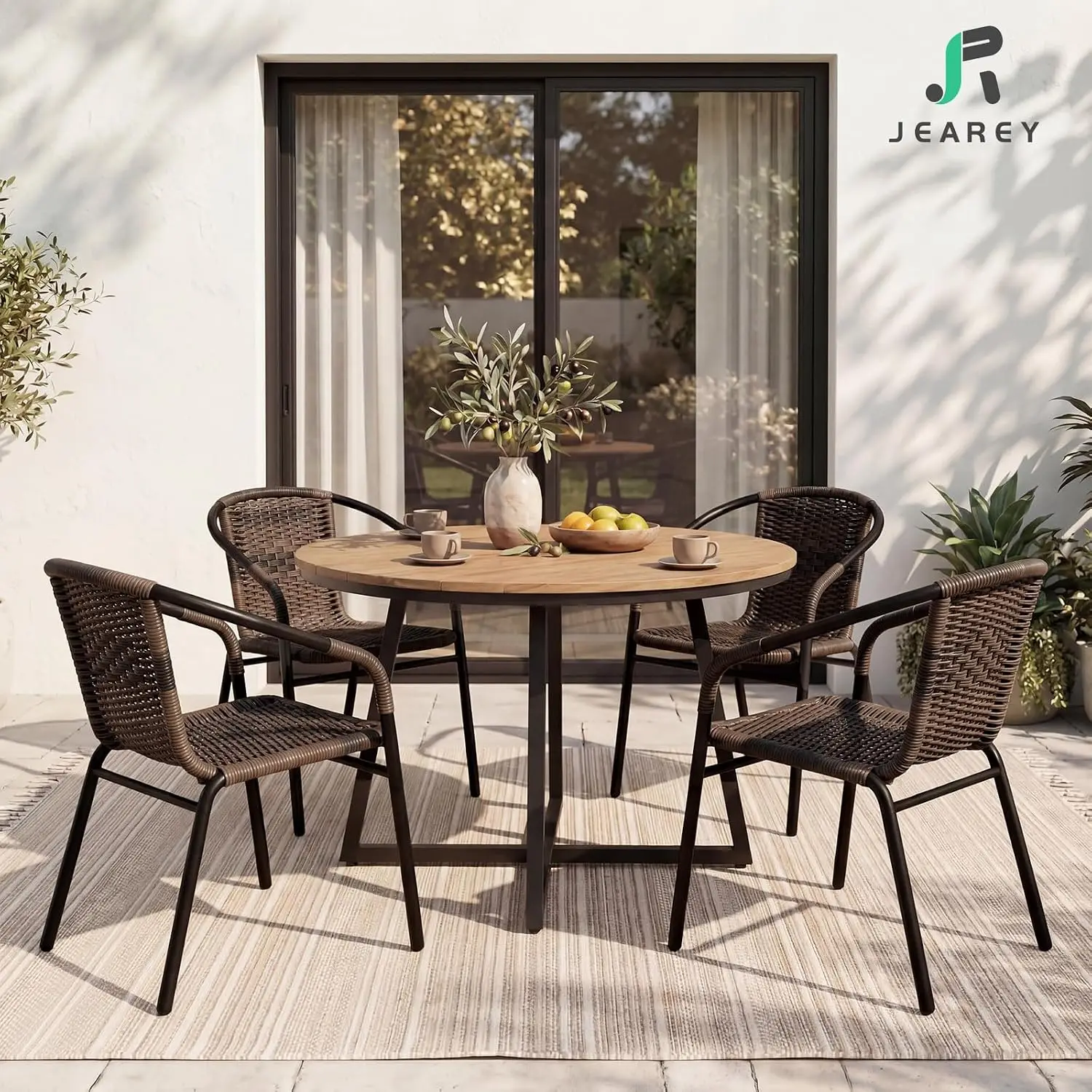 Outdoor Dining Chairs Set of 4, Stackable Rattan Patio Chairs, Brown