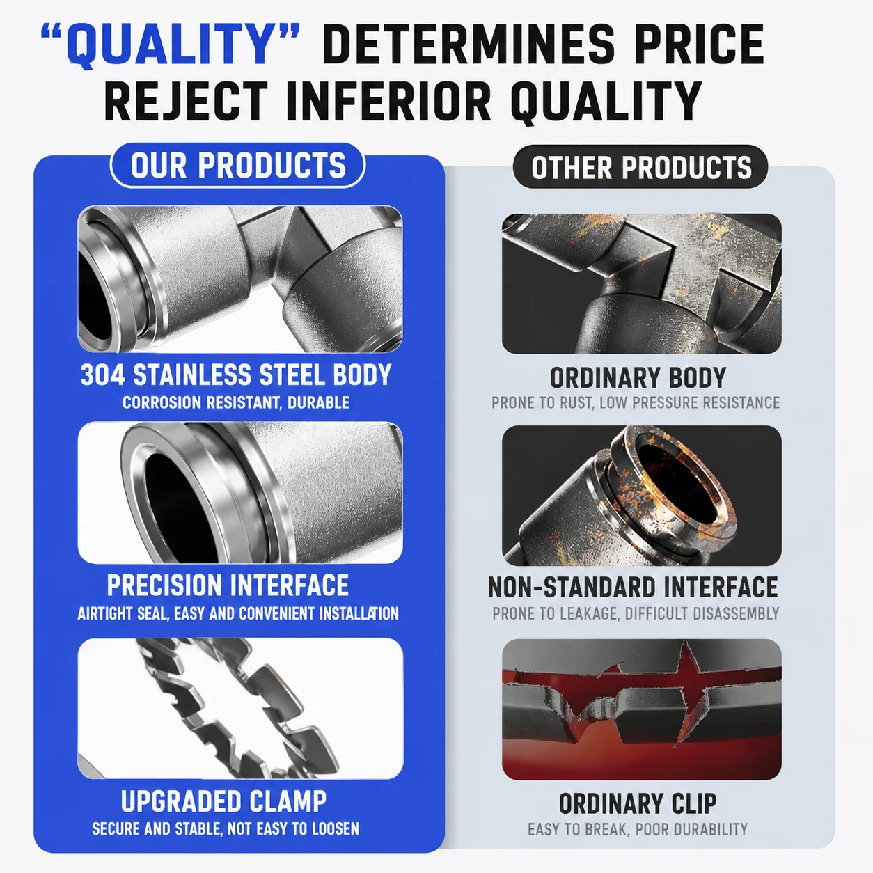 PE Series 304 Stainless Steel Pneumatic Tee Push In Fitting Quick Connect Air Tube Hose Connector PE4 PE6 PE8 PE10 PE12 PE14
