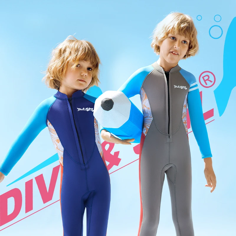 2.5MM Neoprene Diving Suit Kids Winter Warm Swimsuit Boys Freediving Wetsuit Children UV Swimwear Front Zipper  M153520K