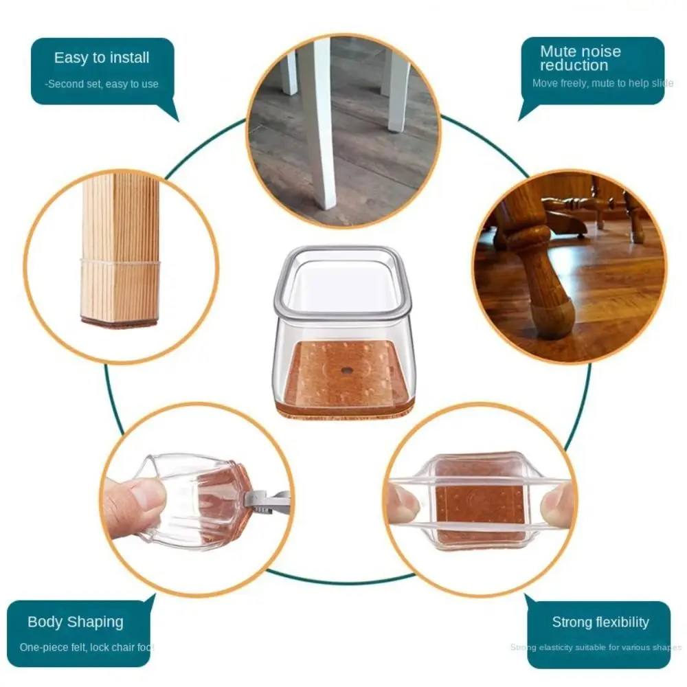 

Silent Floor Protectors Chair Leg Cover Square Non-Slip Chair Feet Cover Reduce Noise Thickened Silicone Leg Caps Table