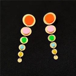KUGUYS Round Dots Long Tassel Drop Earrings for Women Mirror Gold Color Acrylic Trendy Jewelry Fashion Hyperbole Accessories