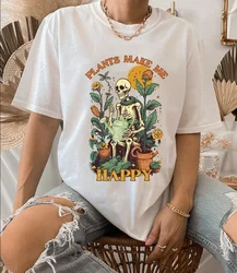 Plant Skull Graphic Shirt Women Summer Vintage Aesthetic Tee Casual Loose Western Boho Style T-Shirt Retro Female Clothing