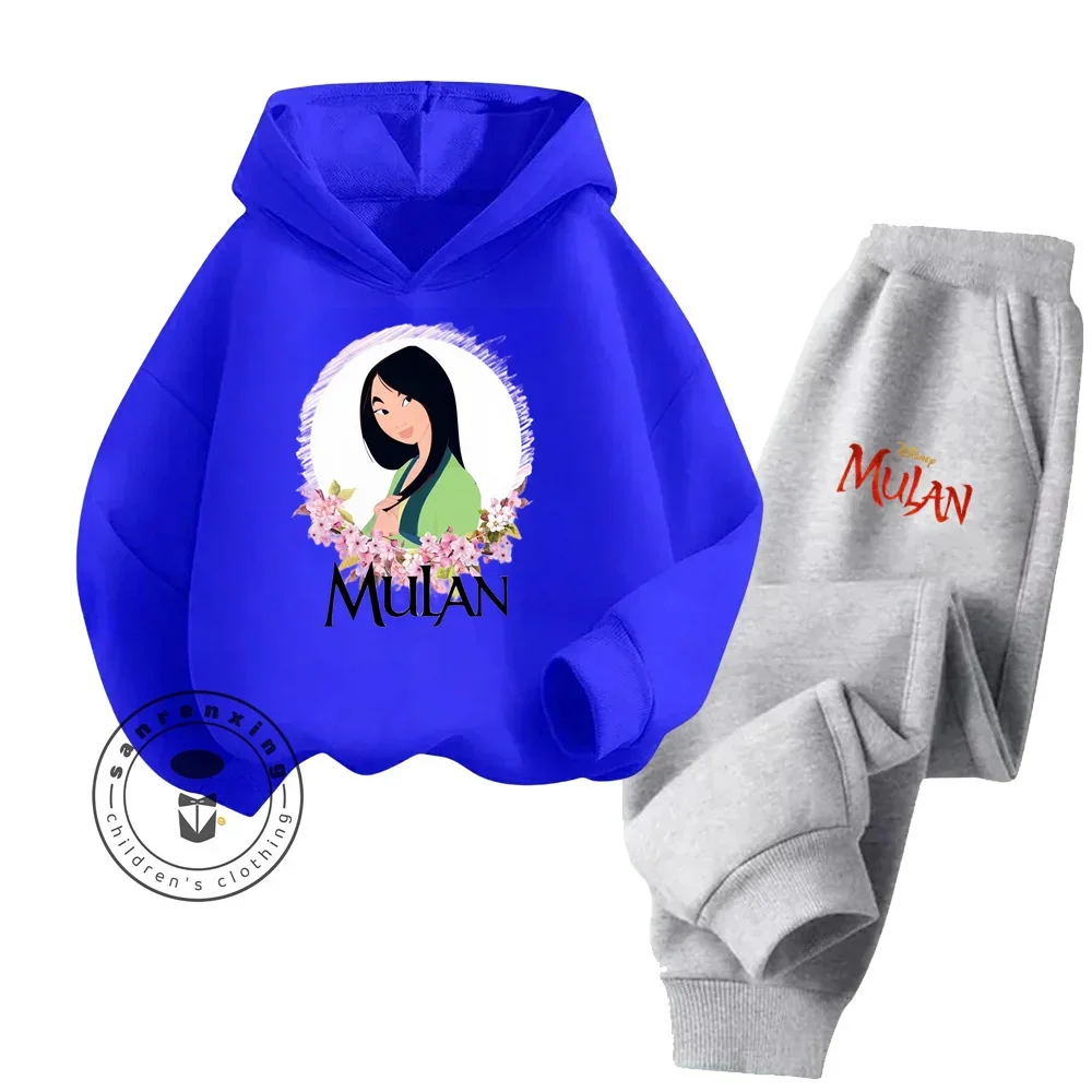 2024 Hot Children\'s Mulan Themed Fashion Wear with Comfy Loose Fit Sweatshirts Solid Colors New Casual Cute Hoodie Tracksuit