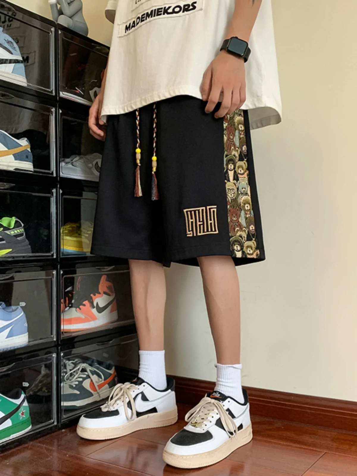 

Мужские летние повседневные спортивные брюки в американском стиле, модные, с вышивкой, с нашивкой в виде медведя, свободного кроя, прямые...