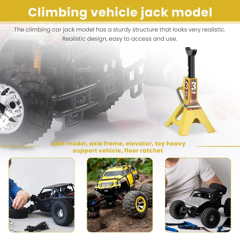 3 Ton Scale Jack Model Axle Stand Lift Toys Heavy Duty Support Vehicle Floor Ratchet for TRX4 D90 CC01 RC Yellow