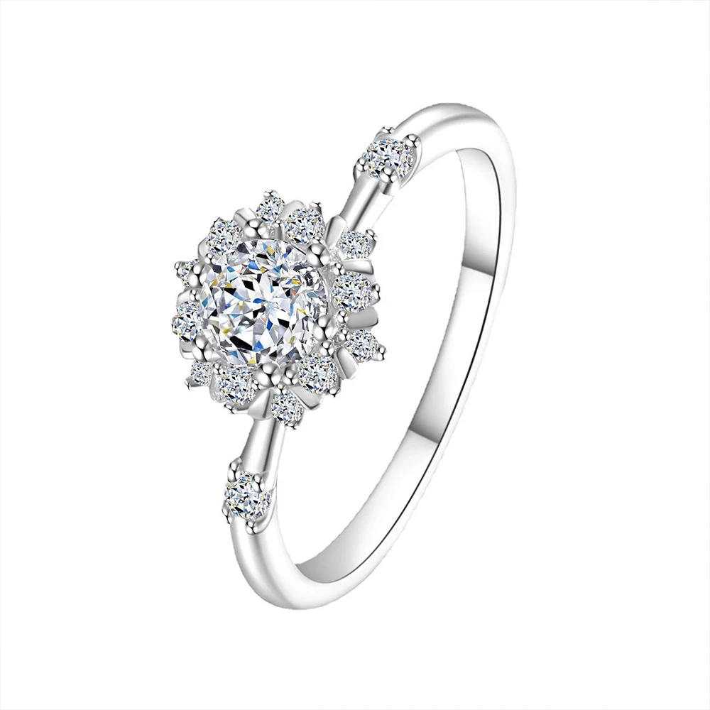 0.5CT Real Moissanite Snowflake Ice 925 Sterling Silver Ring for Women - Artistic Wedding Band Dainty Engagement Jewelry