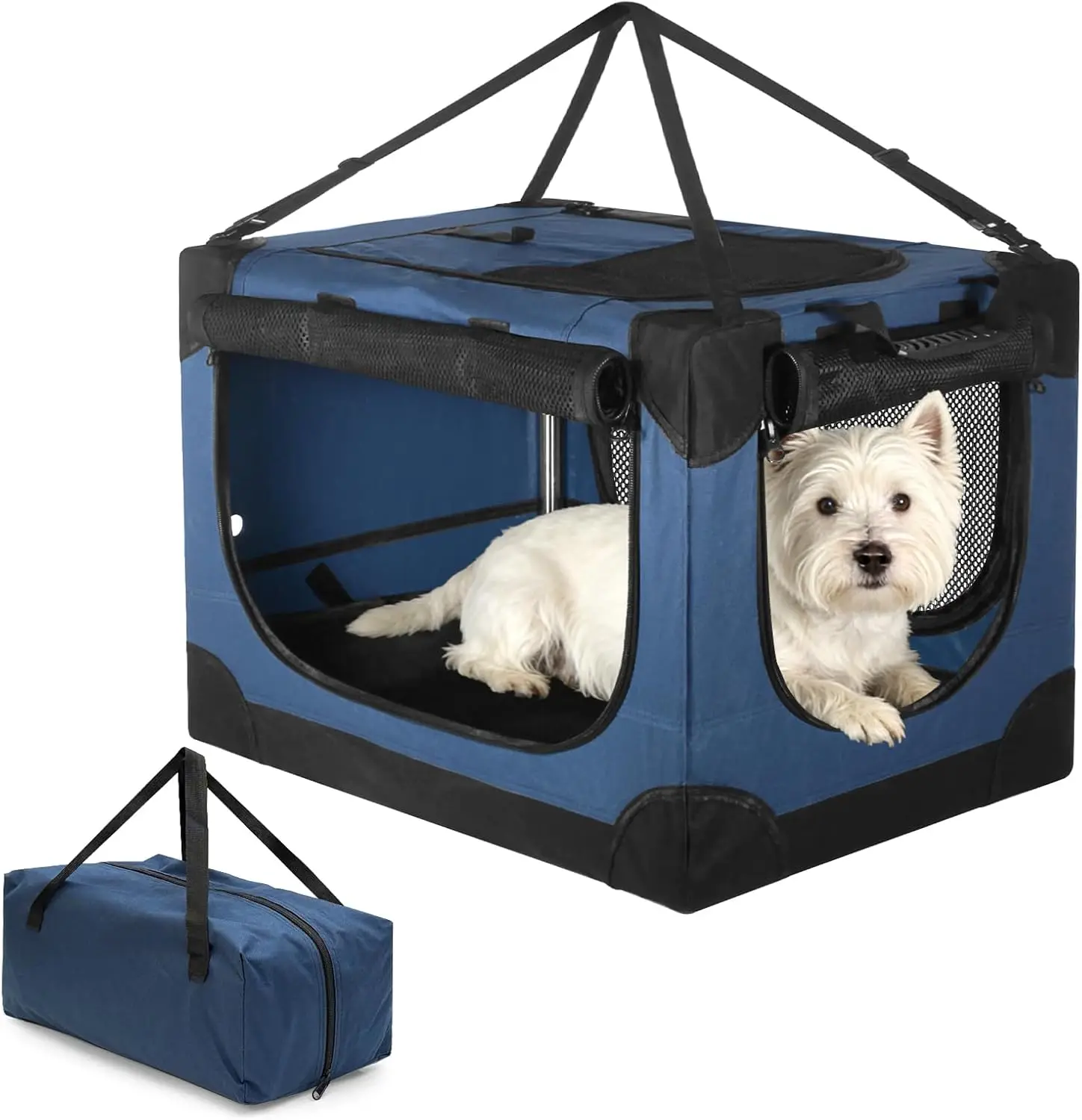 

24 inch Small Dog Crate - for Small Dogs, Portable Travel Pet Crate with 4 Mesh Doors, Foldable Car Kennel for Puppy wit