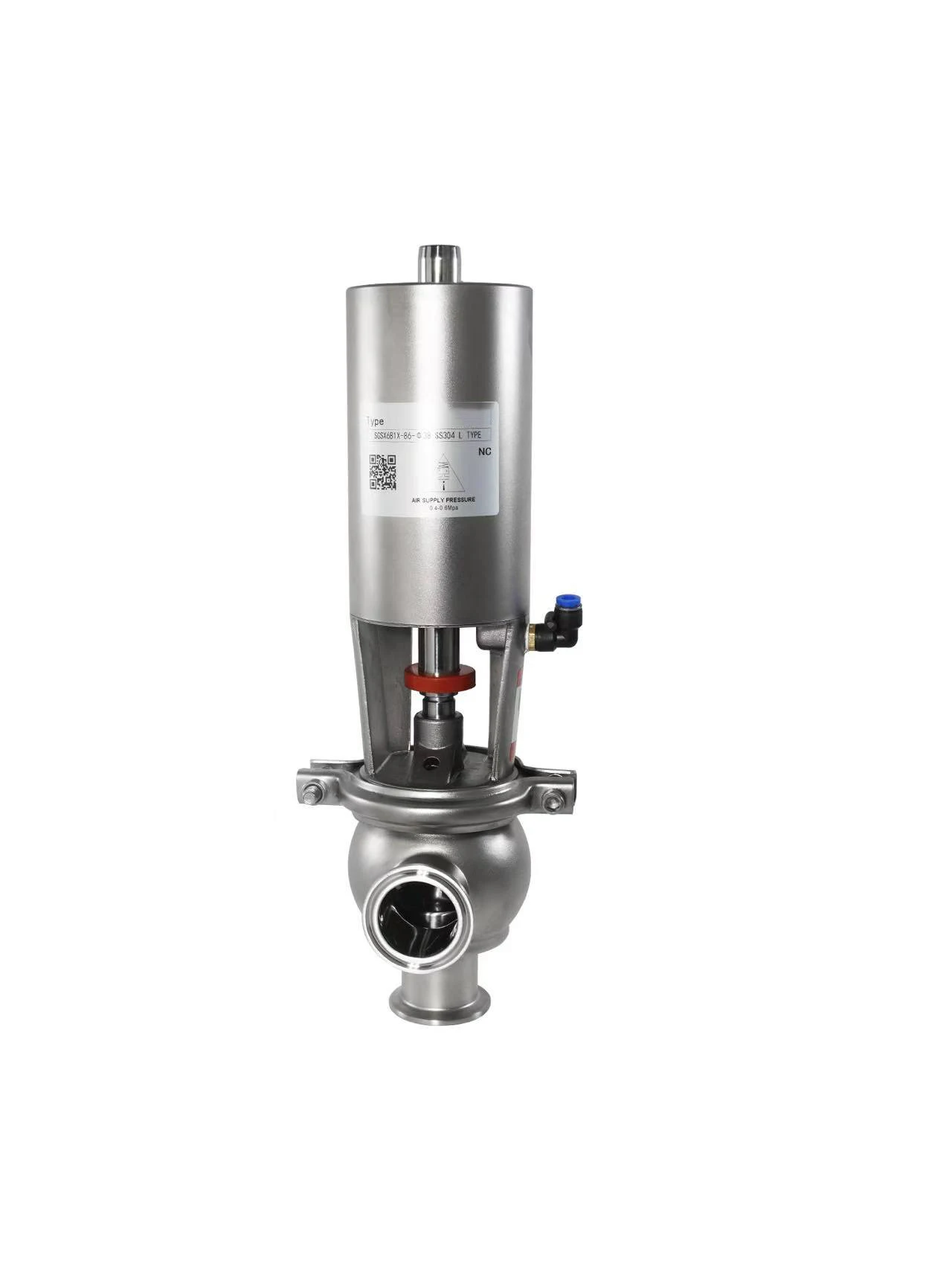 Detalhe 2 de Válvula solenoide Tri-clamp pneumatic stop valve directional valve, sanitary grade 304/316L stainless steel L-type directional valve Pneumática