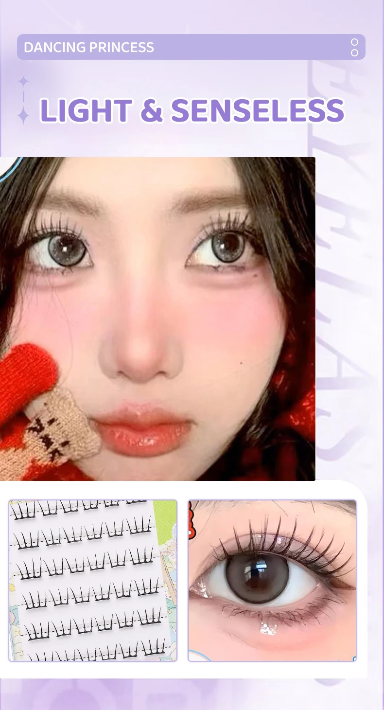 DINGSEN Selbstklebende Cluster-Wimpern, 6 Reihen, einzelne Wimpern, kein Kleber erforderlich, koreanisches Make-up, DIY-Wimpern, natürliche Wimpern – Detail 6
