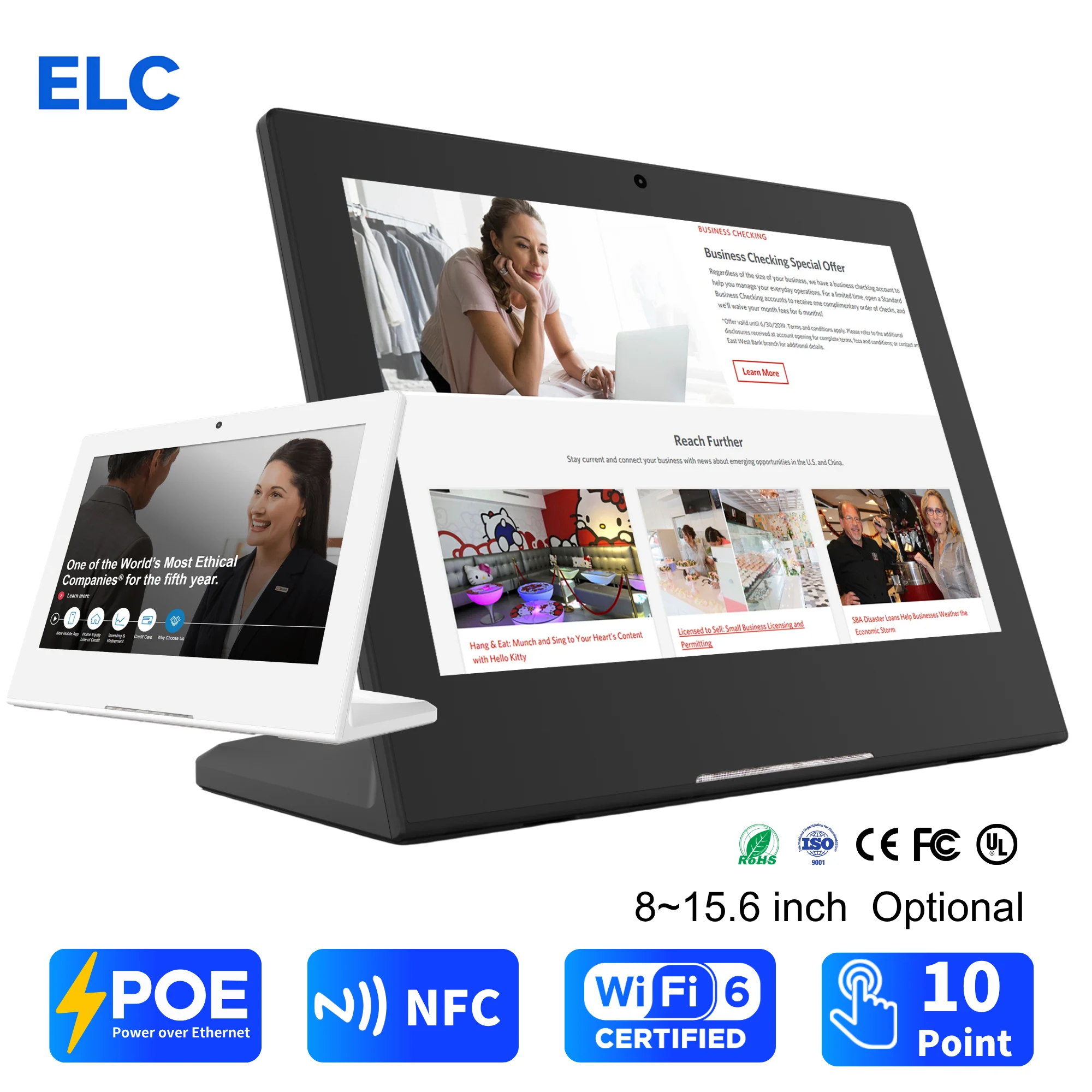 WL1019T 10.1 Inch RK3576S L Shape POE Android NFC Tablet 4+32GB 16:10 Android14 10-Point Touch Screen Commercial Tablet