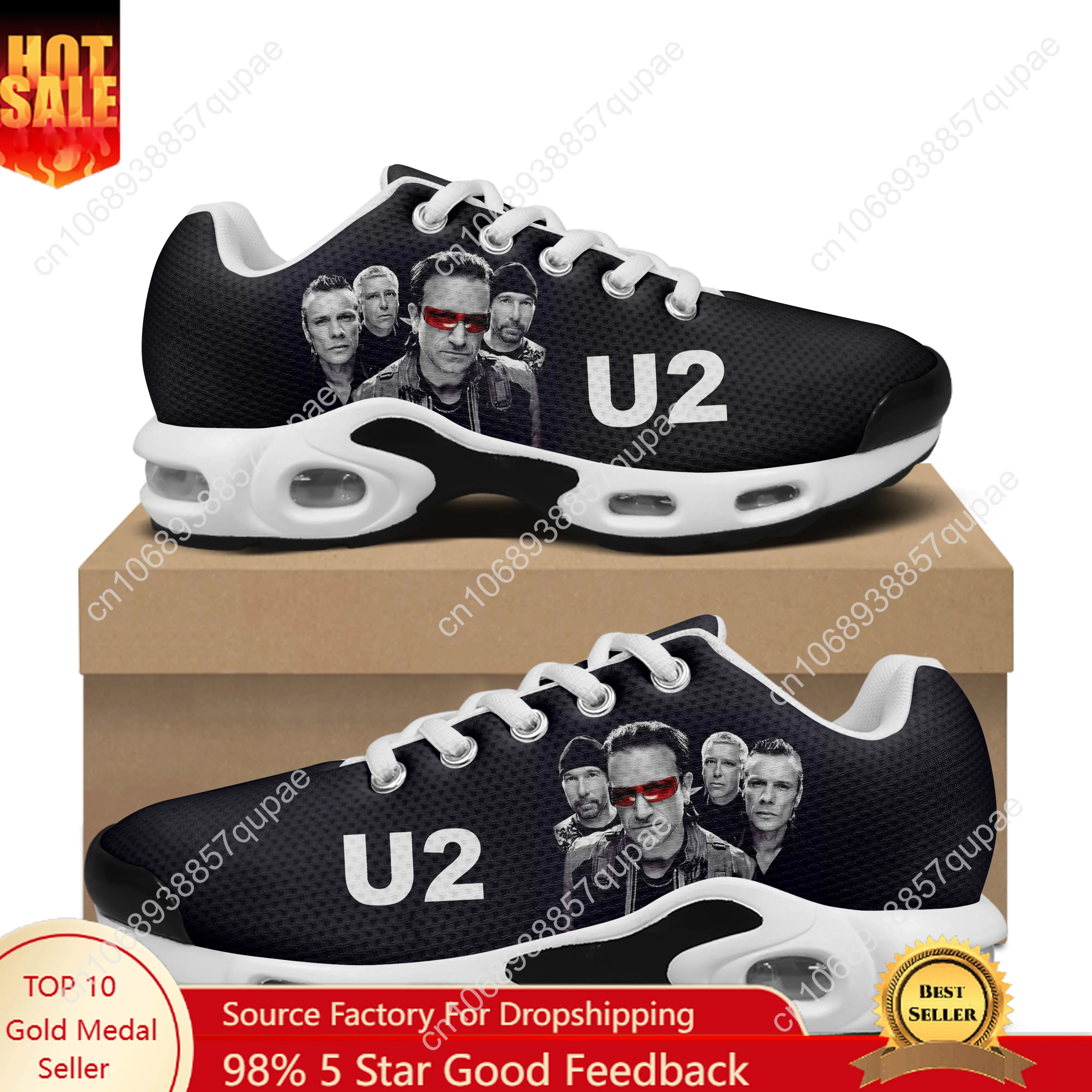 

U2 Music Rock Band Air Cushion Sneakers Mens Womens Teenager Lightweight Sports Shoes High Quality Custom Leisure Mesh Sneaker