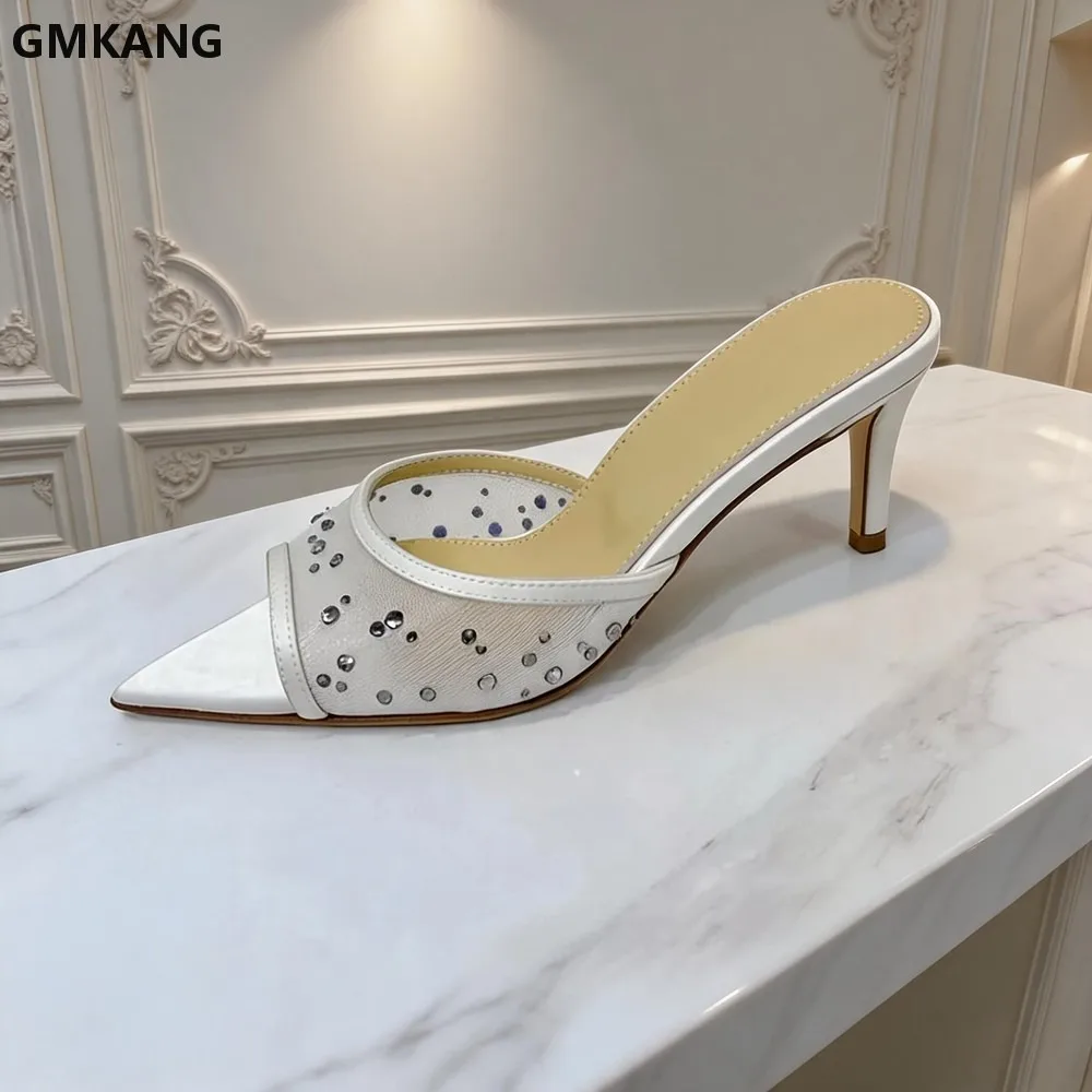 

Women's Pointed Peep Toe Stiletto Heels Sandals Bling Crystal Lace Mesh Party Dress Shoes Summer Fashion Slippers