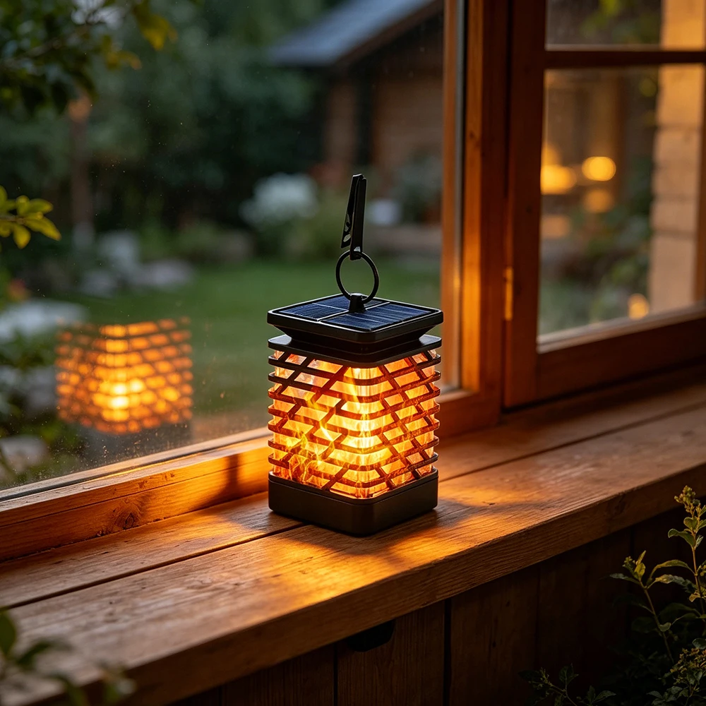 1PC Solar Lantern Outdoor Hanging Solar Lights, 12LED Flickering Flameless Lights Garden Solar LightS for Deck Patio Yard Porch