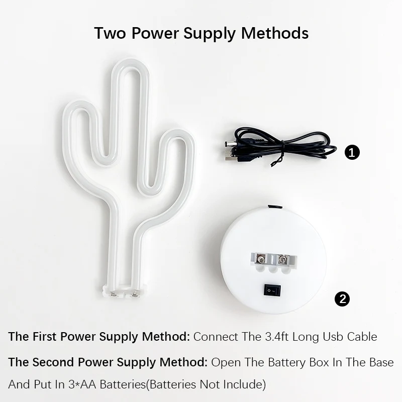 Cute Cactus Neon Sign Lights Battery & USB Powered LED Table Lamp for Party Birthday Gift Living Room Camping Summer Home Decor
