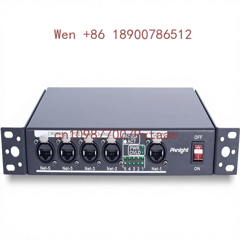 Pknight CR093PE 5-Port Gigabit PoE LED Copper Network Switch EtherCON SACN ArtNet Dante Half-Rack Stage Lighting