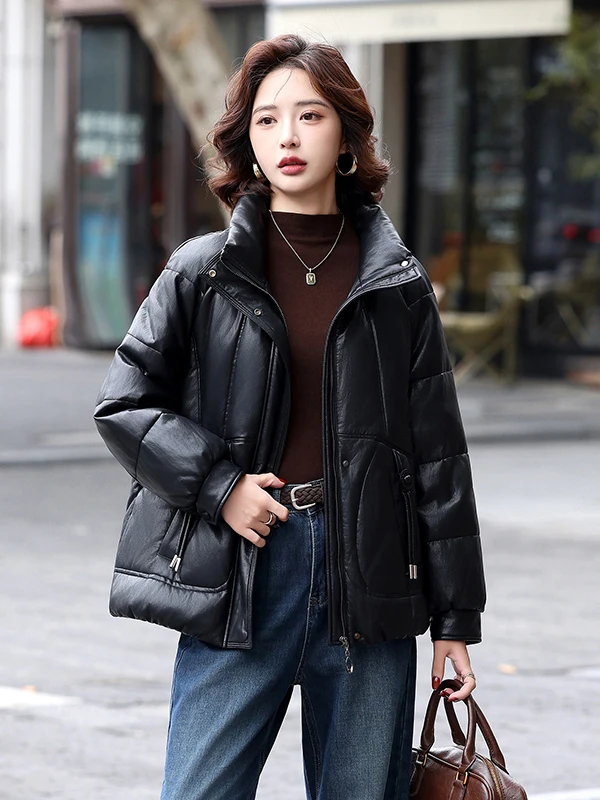   เสื้อโค้ทขนเป็ดหนังแท้ Ning รุ่นใหม่ ปี 2025 ทรงหลวม กระชับสัดส่วน สีขาว สำหรับผู้หญิง