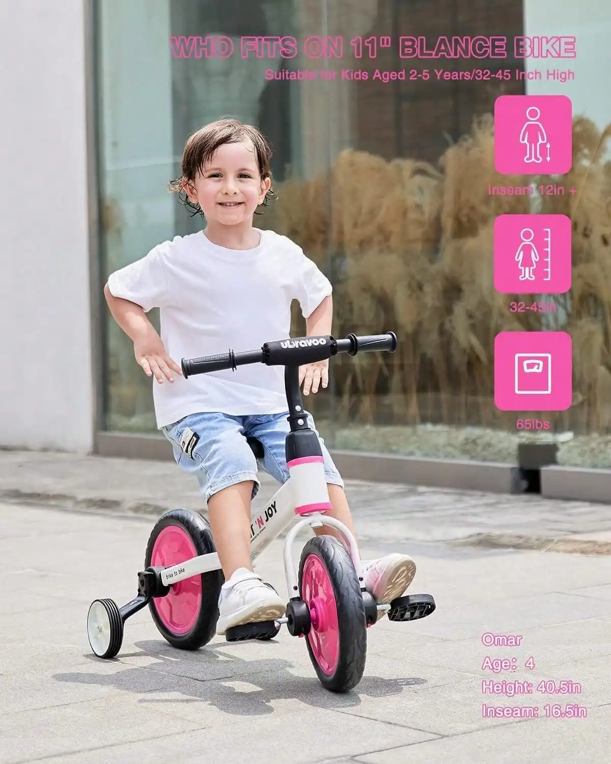 Kleinkind-Lernfahrrad, Fahrradspielzeug mit Stützrädern & Abnehmbaren Pedalen für 2-5 Jahre alte Jungen und Mädchen, Einfache Montage – Detail 7