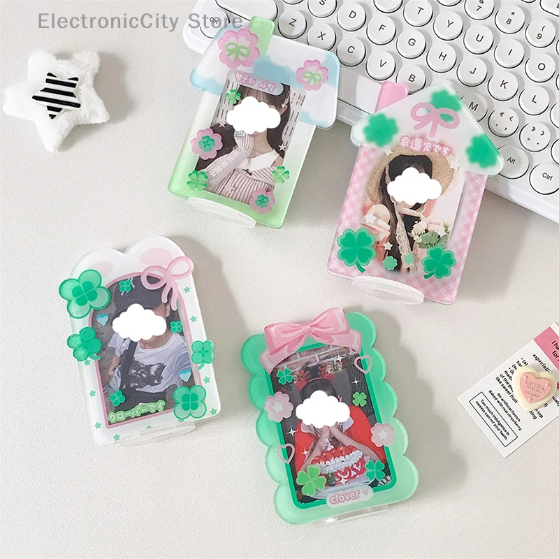 Kawaii Acrylic Four Leaf Clover Photocard Holder Photo Rack Durable Multi-Function Photo Card Case For Showcase Favorite Star