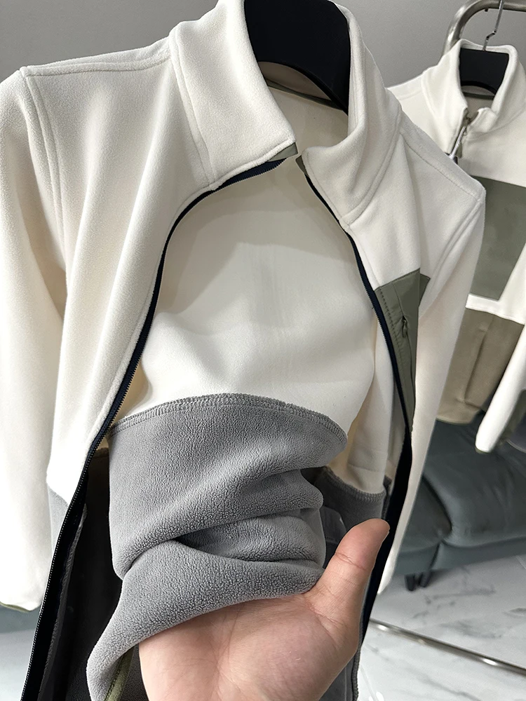 

Outdoor Couples Lightweight Double-sided Fleece Autumn Winter Men's Warm Jacket Stand Collar Coat Fashion Urban Style Long Sl...