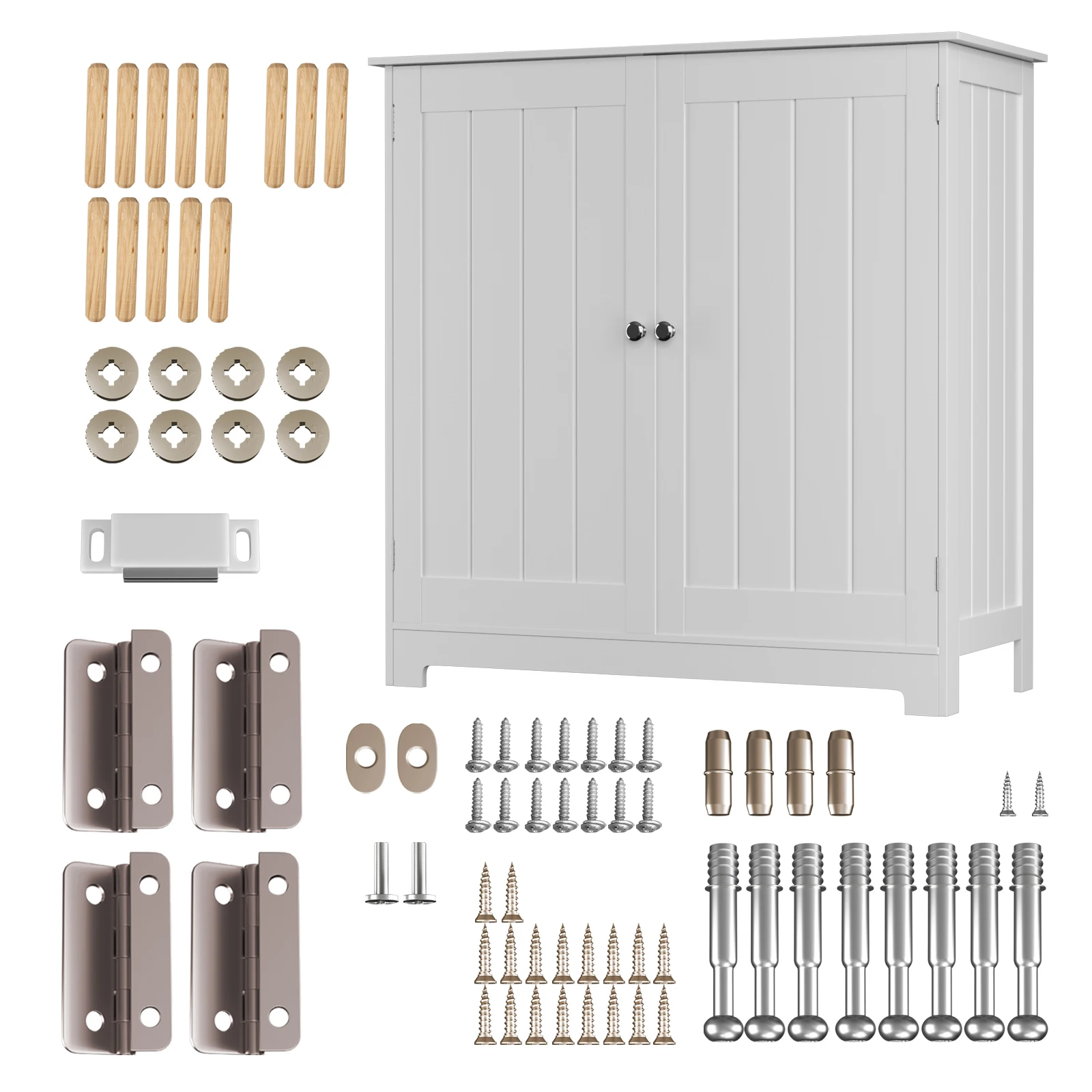 BRIEFNESS Waterproof Under Sink Bathroom Cabinet with 2 Doors Wooden White Cupboard, Space Saver Adjustable Shelf