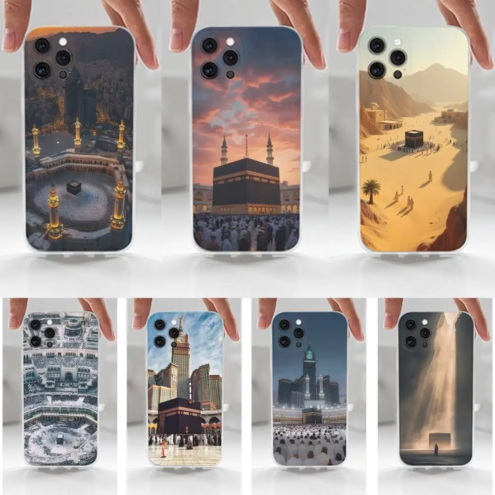 

IN Mecca Cover Pilgrims Case For iPhone 16,15,14,17,13,12,11 Plus,Pro,Max,XR,XS,X,7,8 Plus,SE,Mini,Transparent,Silicone